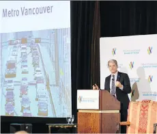  ?? MATT BORCK/GREATER VANCOUVER BOARD OF TRADE ?? TransLink CEO Kevin Desmond says linking public transit with other means of travel under a single payment system is the way to go.