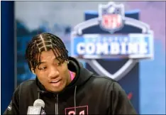  ?? AP Photo/AJ Mast ?? In this Feb. 27 file photo, Clemson linebacker Isaiah Simmons speaks during a press conference at the NFL football scouting combine in Indianapol­is.