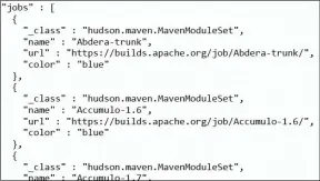  ??  ?? The nested data structure from Jenkins’ Python REST API requires a certain level of patience if you want to extract data.