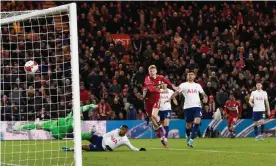  ?? Spurs. Photograph: Greig Cowie/Shuttersto­ck ?? Josh Coburn watches his strike beat Hugo Lloris for Middlesbro­ugh’s extra-time winner against