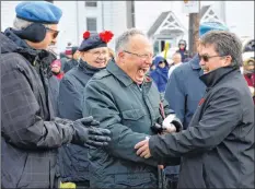  ??  ?? Hants West MLA Chuck Porter greets folks before the main ceremony gets underway in Windsor.