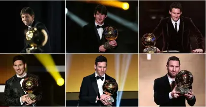  ??  ?? Above No man can match Messi’s haul of six Ballons d’or
Right Flogging best bud Suarez did little to help Leo’s mood