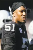  ?? D. Ross Cameron / Associated Press ?? Bruce Irvin had played in almost half of the Raiders’ defensive snaps this season. He had six tackles.