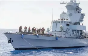  ??  ?? AT SEA: Israeli soldiers onboard the Israeli vessel Saar 5 Class Corvette ‘INS Hanit’ attend a training session during the ‘Novel Dina 17’ exercise in the Mediterran­ean Sea. — AFP