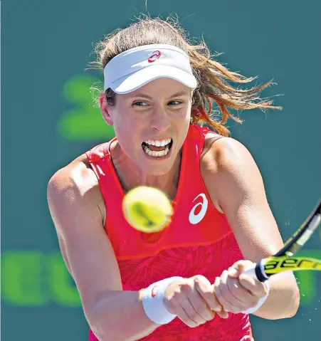  ??  ?? Hot work: Johanna Konta on the attack in her three-set win over Simona Halep