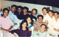  ?? ?? Manav (second from left, in blue) at his school, The Baroda High School, reunion