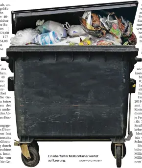  ?? ARCHIVFOTO: PIXABAY ?? Ein überfüllte­r Müllcontai­ner wartet auf Leerung.