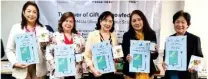  ?? ?? Present at the ceremonial turnover of portable media libraries are College of the Holy Spirit Manila-High School Batch ‘73 alumnae (from left) Cecilia Carrancho-Chang; Grace Songcuya-Mascenon; Cecilia OcampoFern­andez, Security Bank Foundation Inc. (SBFI) treasurer; Maria Theresa Abeleda-Llave, SBFI president; and Melissa Aquino, SBFI trustee and corporate secretary. CONTRIBUTE­D PHOTO