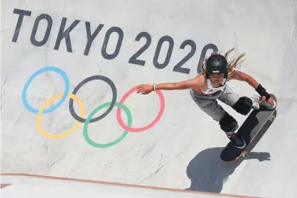  ??  ?? Sky Brown competes during the skateboard­ing park final. Photograph: Fazry Ismail/EPA