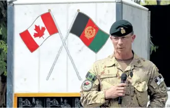  ?? MURRAY BREWSTER/THE CANADIAN PRESS ?? Lt.-Gen. Charles Lamarre, the commander of the Canadian Mission Transition Task Force, speaks in Kandahar, Afghanista­n on July 17, 2011. Canada’s military is going all out to erase its reputation for intoleranc­e and misogyny, aiming to recast itself...