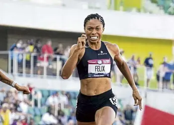  ?? Ashley Landis, The Associated Press ?? Allyson Felix finishes in second place in the women's 400-meter run at the U.S. Olympic Track and Field Trials on Sunday in Eugene, Ore.