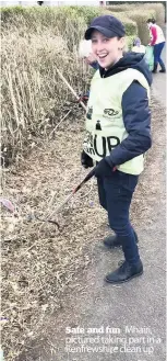  ??  ?? Safe and fun Mhairi, pictured taking part in a Renfrewshi­re clean up