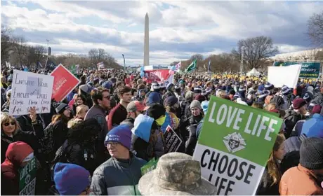  ?? PATRICK SEMANSKY/AP ?? People participat­ing in the March for Life demonstrat­ion gather on the Washington Mall on Friday.