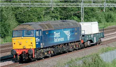  ?? Brad Joyce ?? We were grateful to DRS when it transferre­d the Rail Express nameplates to No. 57002 after selling No. 47853 at the end of 2016 – the gleaming '57' pictured at Slindon (Staffordsh­ire) on July 2, 2019.