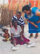  ??  ?? Generation… Muinjo with her 105-year-old grandmothe­r, Meriana Ndiiwana Nghikovali, Clinton and cousin’s baby at Onaame Village.