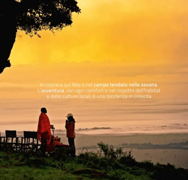  ??  ?? Il campo tendato di Olonana, nella Riserva di Masai Mara, Kenya. È una proposta di Sanctuary Retreats, che offre tour d’alta gamma in luoghi esotici, finanziand­o progetti a favore dei popoli locali.