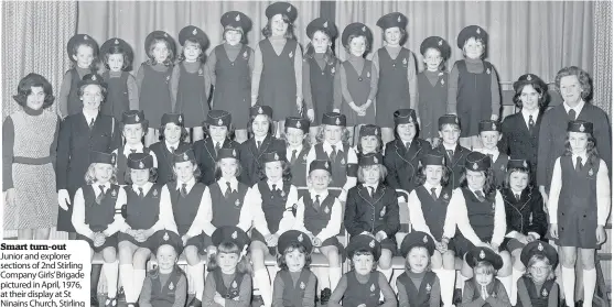  ??  ?? Smart turn-out Junior and explorer sections of 2nd Stirling Company Girls’ Brigade pictured in April, 1976, at their display at St Ninains Church, Stirling