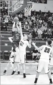  ?? RANDY MOLL WESTSIDE EAGLE-OBSERVER ?? Lincoln senior Dillion Jackson puts up a baseline shot against Gentry during conference play. The Wolves play host to the district basketball tournament Feb. 12-17 to wrap up their last year as a member of the 4A-1 Conference. Next season Lincoln...