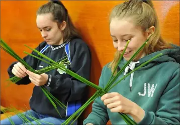  ??  ?? Rebecca (Right) and Sarah Greene at the St. Brigid’s Cross Fundraiser held in Faughart NS with members of Faughart Community and Roche Emmets Ladies.