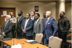  ?? (AP Photo/Brandon Dill) ?? The former Memphis police officers accused of murder in the death of Tyre Nichols appear with their attorneys at an indictment hearing Friday at the Shelby County Criminal Justice Center in Memphis, Tenn. The former officers pleaded not guilty to second-degree murder and other charges in the violent arrest and death of Nichols.