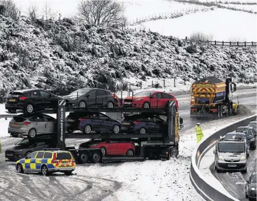  ??  ?? HAVOC: The M80 near Banknock last week after Storm Doris caused misery on the roads – forecaster­s are predicting more is on the way