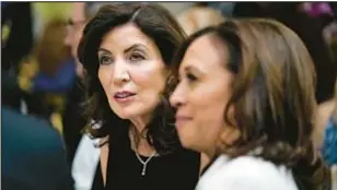  ?? AP ?? Gov. Hochul (pictured with Vice President Kamala Harris) is “rolling out the red carpet” for travelers to experience “our extremely vibrant Black culture here.”