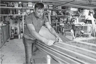  ?? GLEN WHIFFEN • THE TELEGRAM ?? There is lots of work left to do on a cedar canoe Scott Mcdonald of St. John’s is building, but that’s good for Mcdonald, who considers the hobby both artistic and therapeuti­c.
