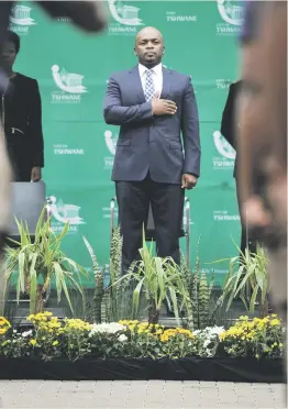  ?? Picture: Jacques Nelles ?? SALUTE. Mayor Solly Msimanga outside Tshwane House yesterday ahead of his State of the Capital address.