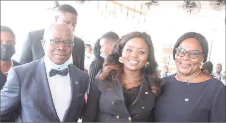  ??  ?? L-R –Mr. Chidi Ilogu SAN, Senior Partner Foundation Chambers and immediate past President of the NMLA, Kashimana Tsumba, and Mrs. Helen Ilogu during the cocktail party hosted by Foundation Chambers, to welcome the new Executive Committee Members of the NMLA