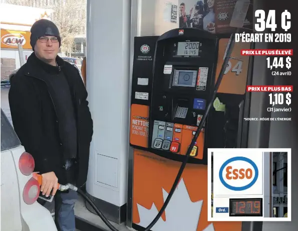  ?? PHOTOS CÉDÉRICK CARON ET PIERRE-PAUL POULIN ?? Pascal Chabot, de Terrebonne, a fait le plein à 1,24 $ au Pétro-Canada situé à l’angle du boulevard Maisonneuv­e Est et de l’avenue de Lorimier à Montréal. Pendant ce temps, le litre d’essence se vendait 1,28 $ au Esso du chemin de la Côte-des-Neiges (en mortaise).