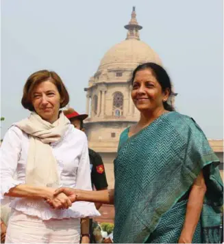  ??  ?? Indian Defence Minister Nirmala Sitharaman with visiting French Defence Minister Florence Parly