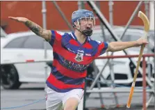  ?? Photo Kevin McGlynn ?? James Falconer celebrates scoring the opening goal against Kyles in the Artemis Macaulay Cup final in Oban.