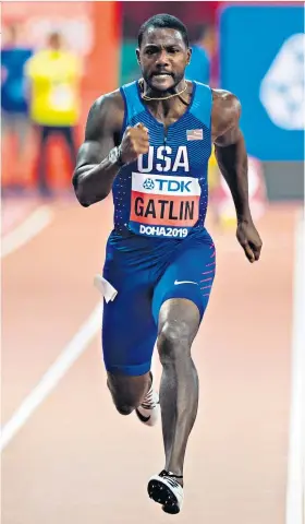  ??  ?? Divisive figure: Justin Gatlin in action during the 100m heats in Doha yesterday