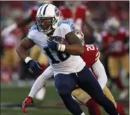  ?? D. ROSS CAMERON - THE ASSOCIATED PRESS ?? FILE - In this Sunday, Dec. 17, 2017 file photo,Tennessee Titans wide receiver Rishard Matthews (18) runs after a catch against the San Francisco 49ers during the first half of an NFL football game in Santa Clara, Calif. The New York Jets have signed free-agent wide receiver Rishard Matthews, giving a boost to their banged-up receiving corps. The 29-year-old Matthews was released by Tennessee last month after requesting the move because he felt he was being underused.