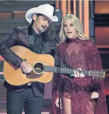  ?? INVISION ?? REUNITED: Brad Paisley and Carrie Underwood, seen during last year’s CMA Awards, again share hosting duties.