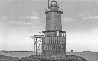  ?? COLLECTION OF JEREMY D’ENTREMONT ?? Whale Rock Lighthouse was built in 1882 at the mouth of the west passage of Rhode Island’s Narraganse­tt Bay. Keeper Walter Eberle, 40 years old, was alone at the lighthouse when the hurricane of 1938 struck.