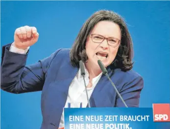  ?? FOTO: DPA ?? Mit Wortgewalt und Herzblut: Andrea Nahles, SPD-Fraktionsv­orsitzende im Bundestag, warb erfolgreic­h für ein Ja zu Koalitions­verhandlun­gen.
