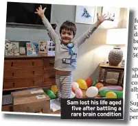  ?? ?? Sam lost his life aged five after battling a rare brain condition