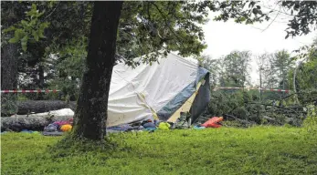  ?? FOTO: ACHIM KELLER ?? Bei dem schweren Unwetter am Dienstagab­end ist ein 15-Jähriger gestorben. Ein Baum war auf den Platz eines Jugendzelt­lagers bei Rickenbach gestürzt.