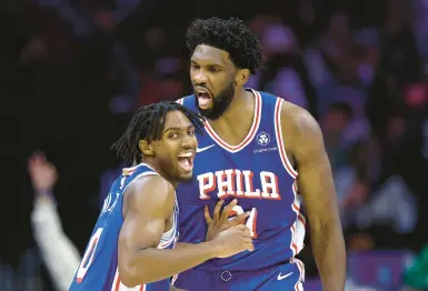  ?? TIM NWACHUKWU/GETTY ?? Tyrese Maxey must grow his game when Joel Embiid is sidelined. On Monday, he finished with 12 points on 4-for-20 shooting. He made just one of his eight three-point attempts. Maxey was held scoreless on 0-for-9 shooting in the first half.