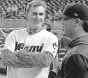  ?? CHARLES TRAINOR JR. Miami Herald file ?? JJ Bleday wore a Marlins uniform for the first time days after being drafted in the first round in 2019. On Saturday, he wore a major-league uniform for the first time after being called up from the minors.