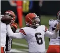 ?? MICHAEL CONROY — THE ASSOCIATED PRESS ?? Baker Mayfield passes during the Browns’ victory over the Bengals on Oct. 25 in Cincinnati.