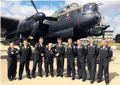  ??  ?? George ‘Johnny’ Johnson, inset top with Tim Dunlop, boarded a Lancaster again to relive his Derwent Valley, above, training for the Dambusters raid with the help of the BBMF, left