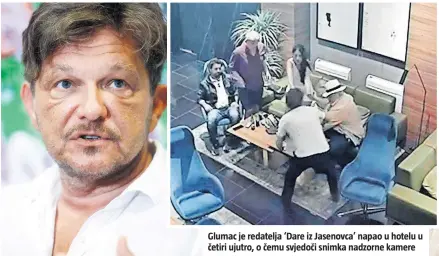  ??  ?? Glumac je redatelja ‘Dare iz Jasenovca’ napao u hotelu u četiri ujutro, o čemu svjedoči snimka nadzorne kamere