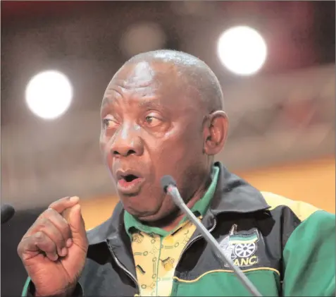  ?? PICTURE: NHLANHLA PHILLIPS/AFRICAN NEWS AGENCY/ANA ?? PLEDGE TO END CORRUPTION: Newly elected president of the ANC, Cyril Ramaphosa, delivering his first speech at its 54th national conference closing in Nasrec, Johannesbu­rg.