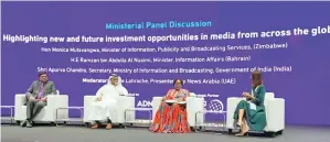  ?? ?? Minister Mutsvangwa (second from right) joins other panel members at the Global Media Congress in Abu Dhabi yesterday
