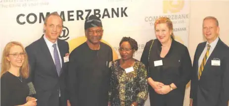  ??  ?? L-R: Dr. Ulrike Schmuser; her husband and Senior Representa­tive, Commerzban­k, Mr. Olaf Schmuser; Mr. Olujimi and Mrs. Biola Agbaje; Head of Financial Institutio­n, Commerzban­k, Mrs. Angela Kurrle; and Consular General, Federal Republic of Germany, Mr....