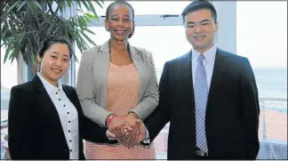  ??  ?? TRADE PARTNERS: Promoting Eastern Cape export opportunit­ies at the trade fair in Ningbo, China, are the Eastern Cape Developmen­t Corporatio­n (ECDC) Ningbo team of Doris Wang, left, and Louis Zheng with ECDC market access specialist Zodwa Kepeyi, centre