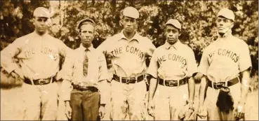  ?? PHOTO FROM ANTIQUARIA­N AND HISTORICAL SOCIETY OF CULVER ARCHIVE ?? From left to right: Charlie Wade, unidentifi­ed coach, Luther Whitted, Roy Scott, and David Whitted ca. 1910s