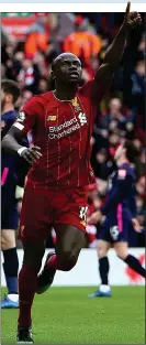  ??  ?? NEARLY THERE: Mane celebrates his winner just past the half-hour mark